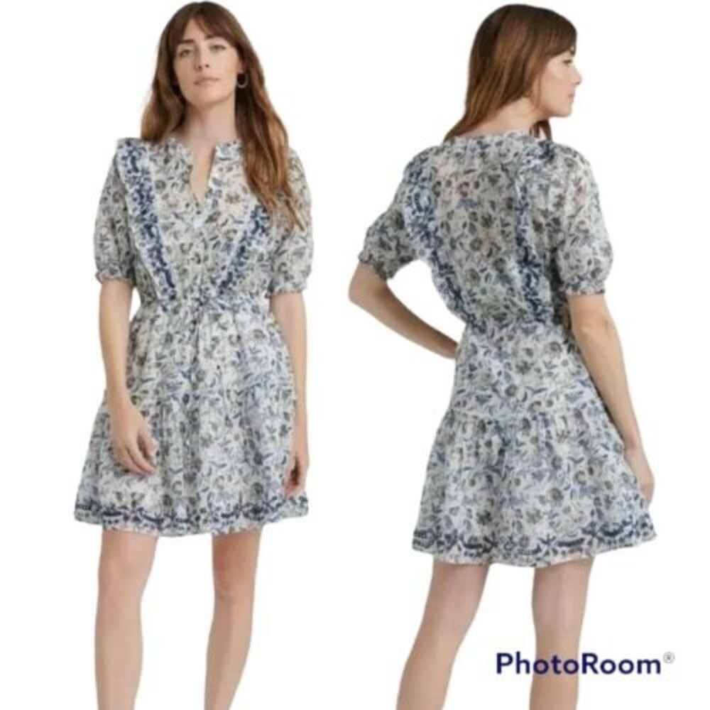 Lucky Brand Women’s Victoria Fit & Flare Printed Ruffle Mini Boho Dress Medium
